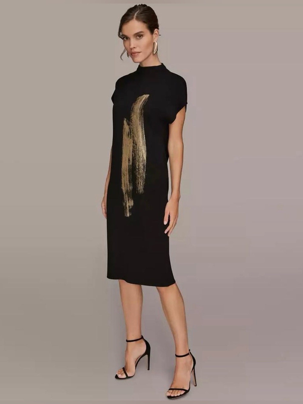 NWT Donna Karan Black High Neck Sweater Dress with Gold Brushstroke. XLARGE - Picture 11 of 15